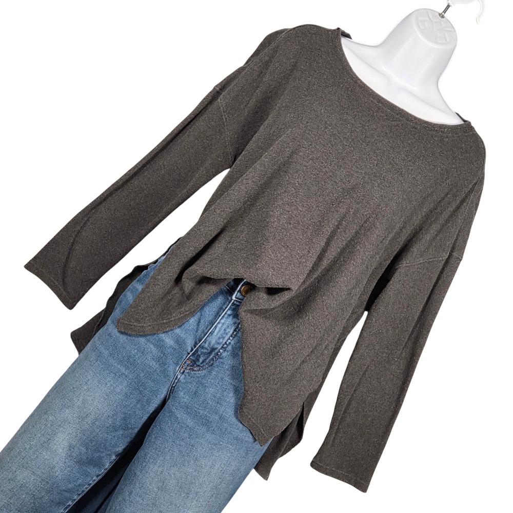 Pact Long Sleeve Organic Cotton Shirt Slit Side Women Small Charcoal Gray